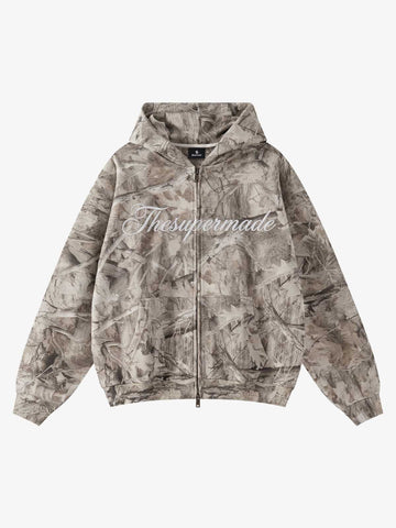 Camouflage Fleece-Lined Hoodie – Oversized Pullover Streetwear Sweatshirt