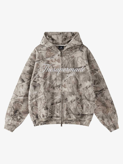 Camouflage Fleece-Lined Hoodie – Oversized Pullover Streetwear Sweatshirt
