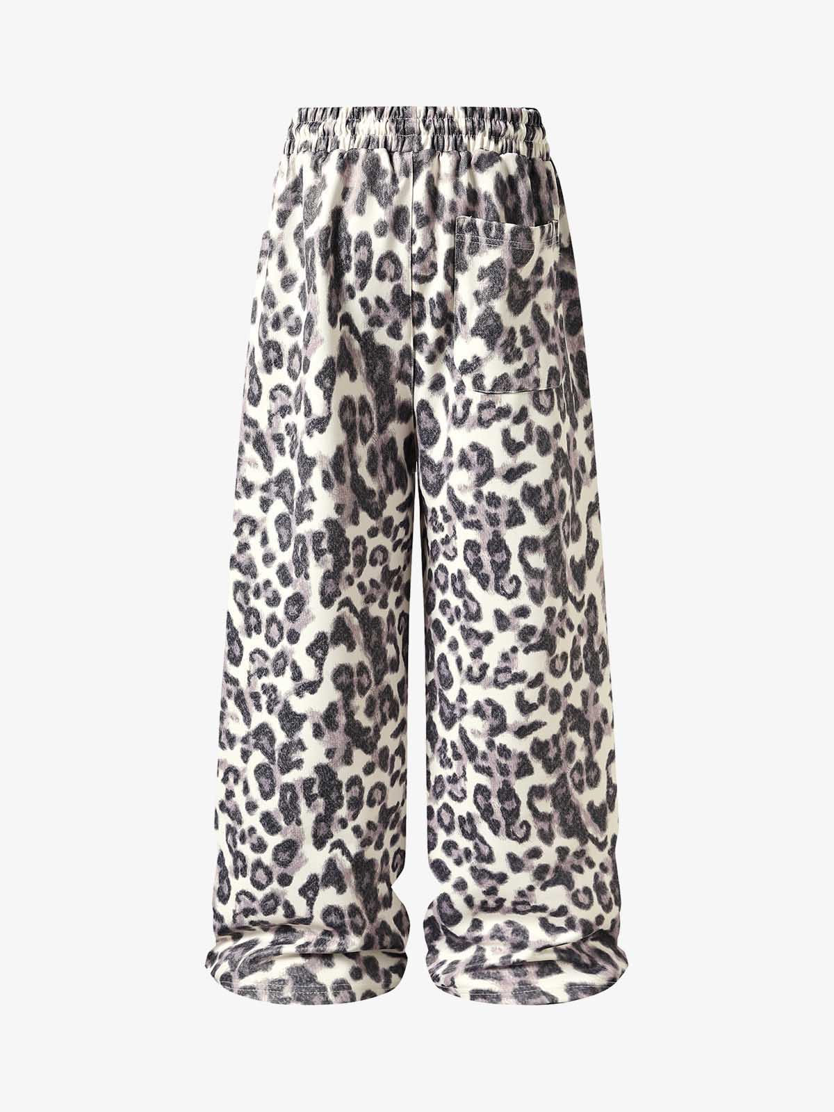 Leopard Print Pleated Drawstring Pants 