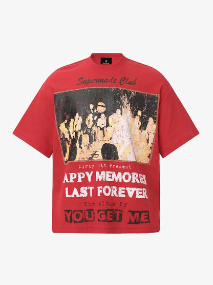 Red Waffle-Knit Cotton Blend Oversized T-Shirt with Bold Iron Cross Graphic Print