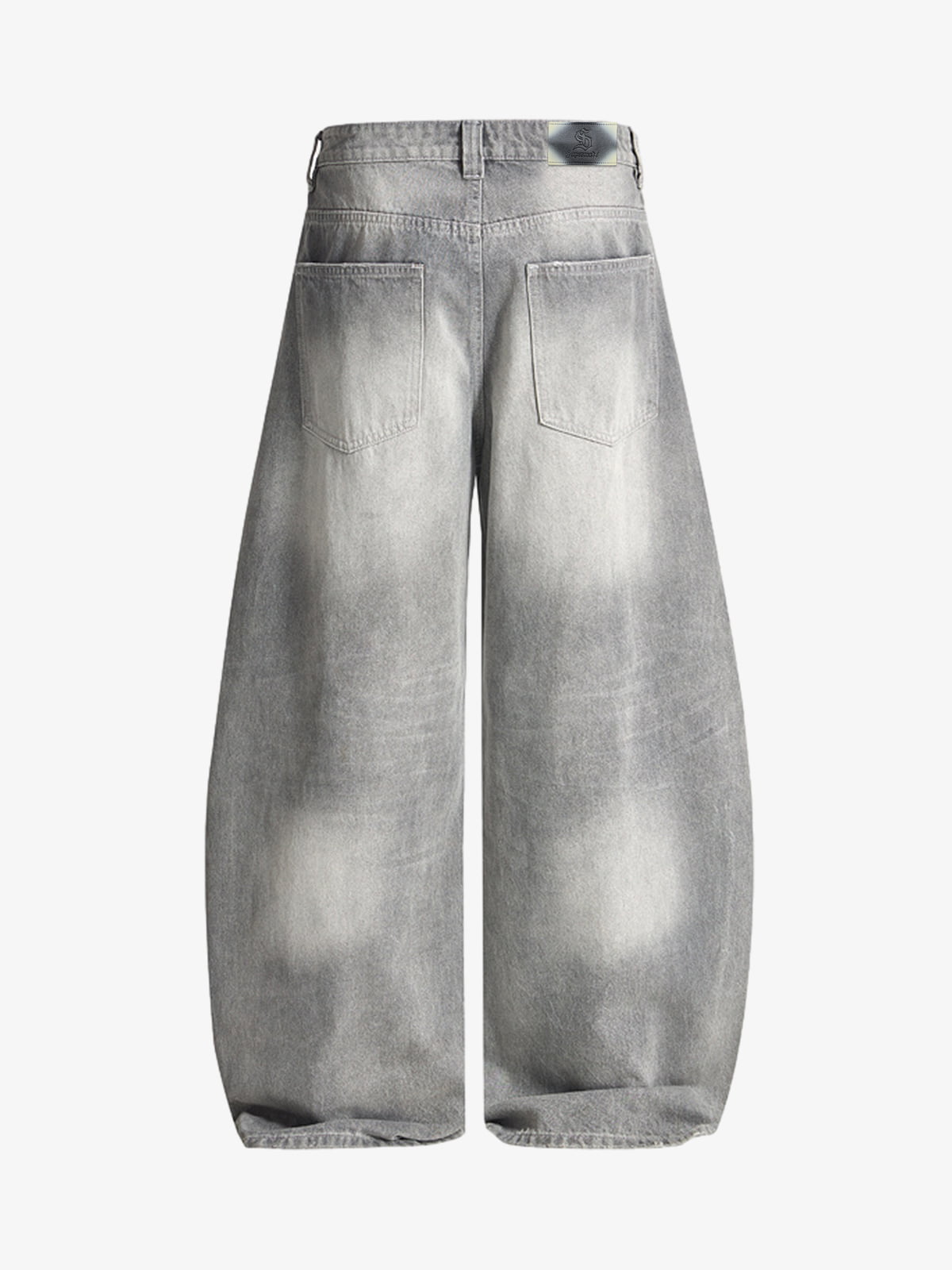 Retro Washed Distressed Curved Blade Wide-Leg Jeans 
