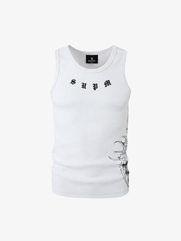 Ribbed Cotton Blend Tank Top – Graphic Print Sleeveless Streetwear