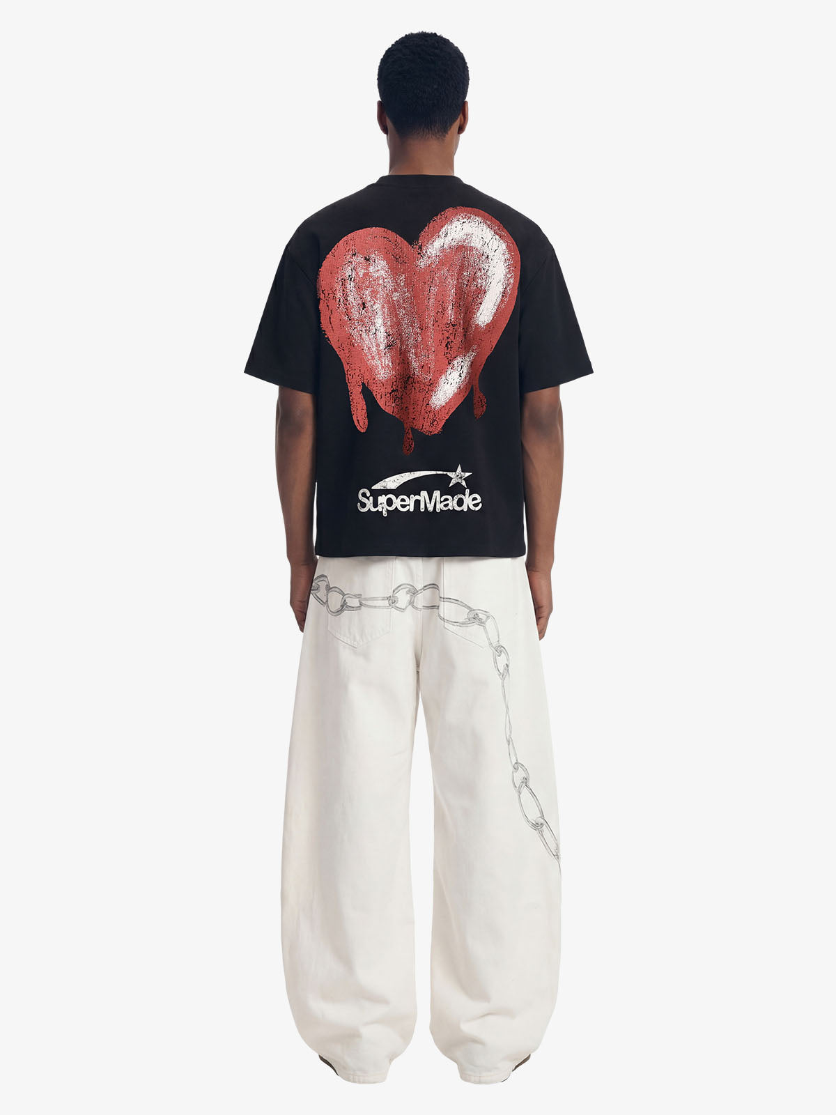 Vintage Distressed Chain Print Oversized Canvas Baggy Pants 