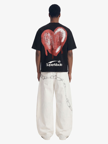 Vintage Distressed Chain Print Oversized Canvas Baggy Pants 