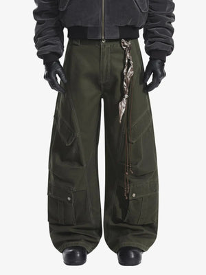 Draped Fabric Accessories Deconstructed Wide Leg Cargo Pants 
