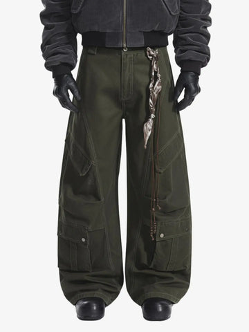 Draped Fabric Accessories Deconstructed Wide Leg Cargo Pants 
