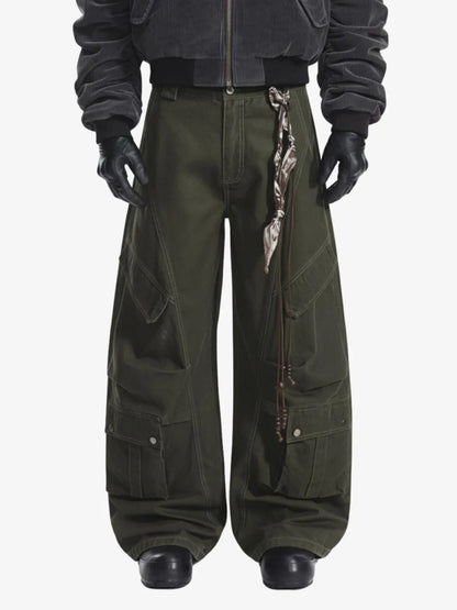 Draped Fabric Accessories Deconstructed Wide Leg Cargo Pants 