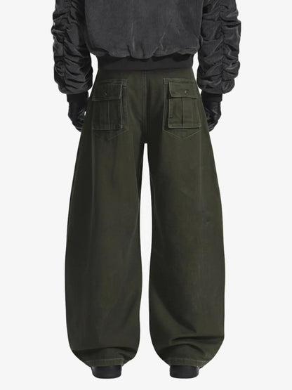 Draped Fabric Accessories Deconstructed Wide Leg Cargo Pants 