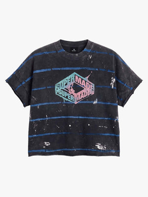 Vintage Washed Striped Paint Splatter Graphic T-Shirt