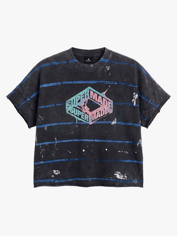 Vintage Washed Striped Paint Splatter Graphic T-Shirt