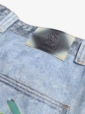 Denim Wide Leg Jeans with Dalmatian Print and Studs, Distressed Design for Streetwear Fashion 