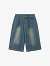 Vintage Distressed Textured Ripped Wide Leg Denim Jorts 