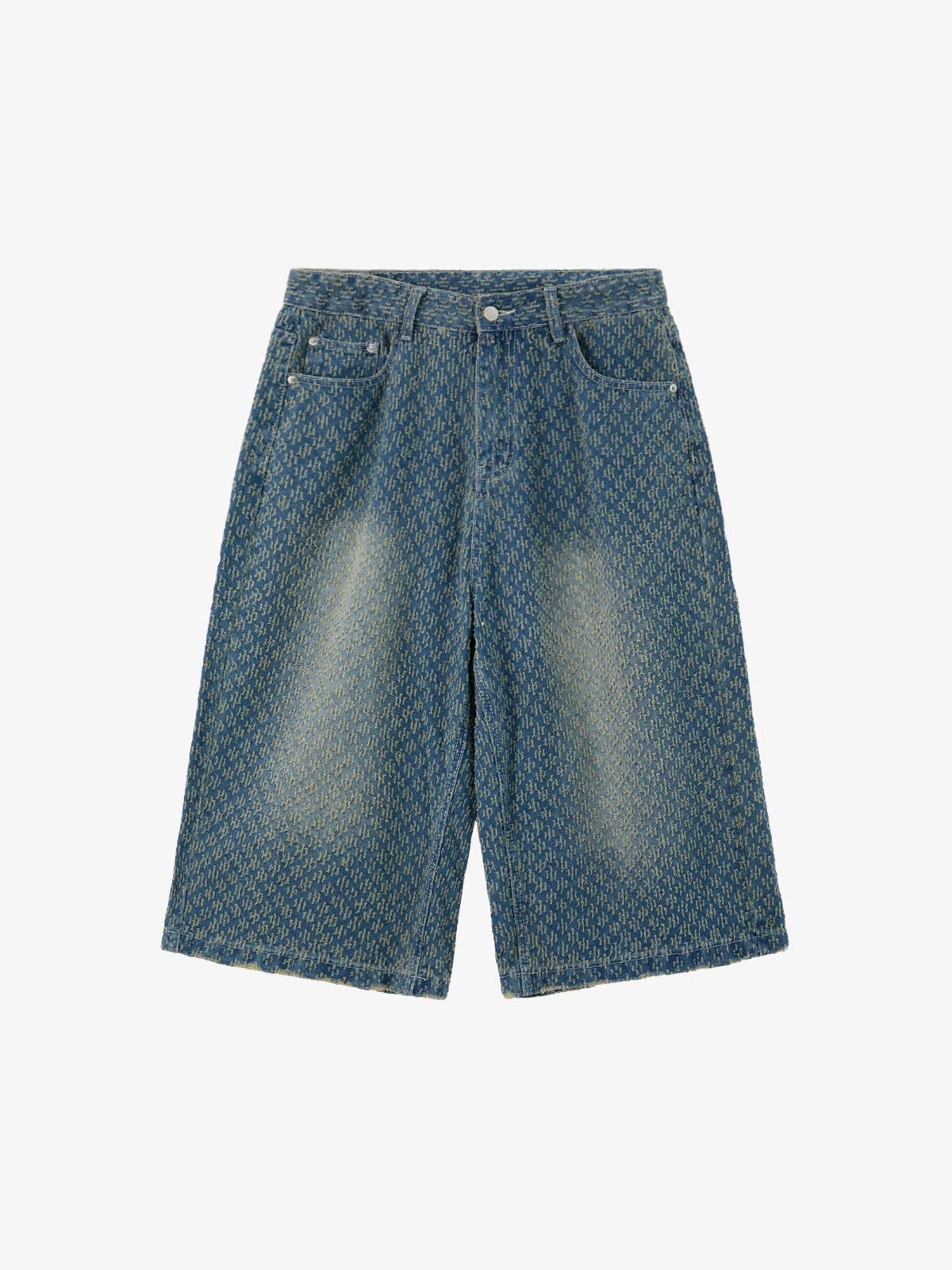 Vintage Distressed Textured Ripped Wide Leg Denim Jorts 