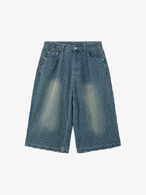 Vintage Distressed Textured Ripped Wide Leg Denim Jorts 
