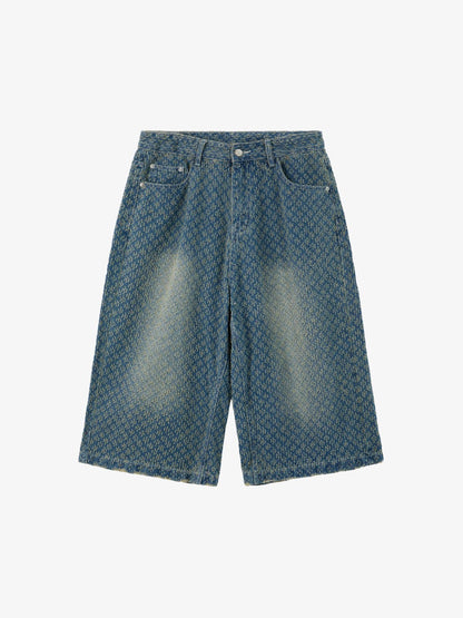 Vintage Distressed Textured Ripped Wide Leg Denim Jorts 
