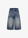 Jeansshorts mit Musikprint und gestickten Noten