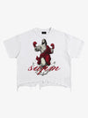Schwarzes, zerrissenes, übergroßes Cropped-T-Shirt aus Baumwolle mit offenem Saum