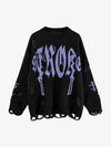 High Street Letter Jacquard Ripped Tassel Sweater 
