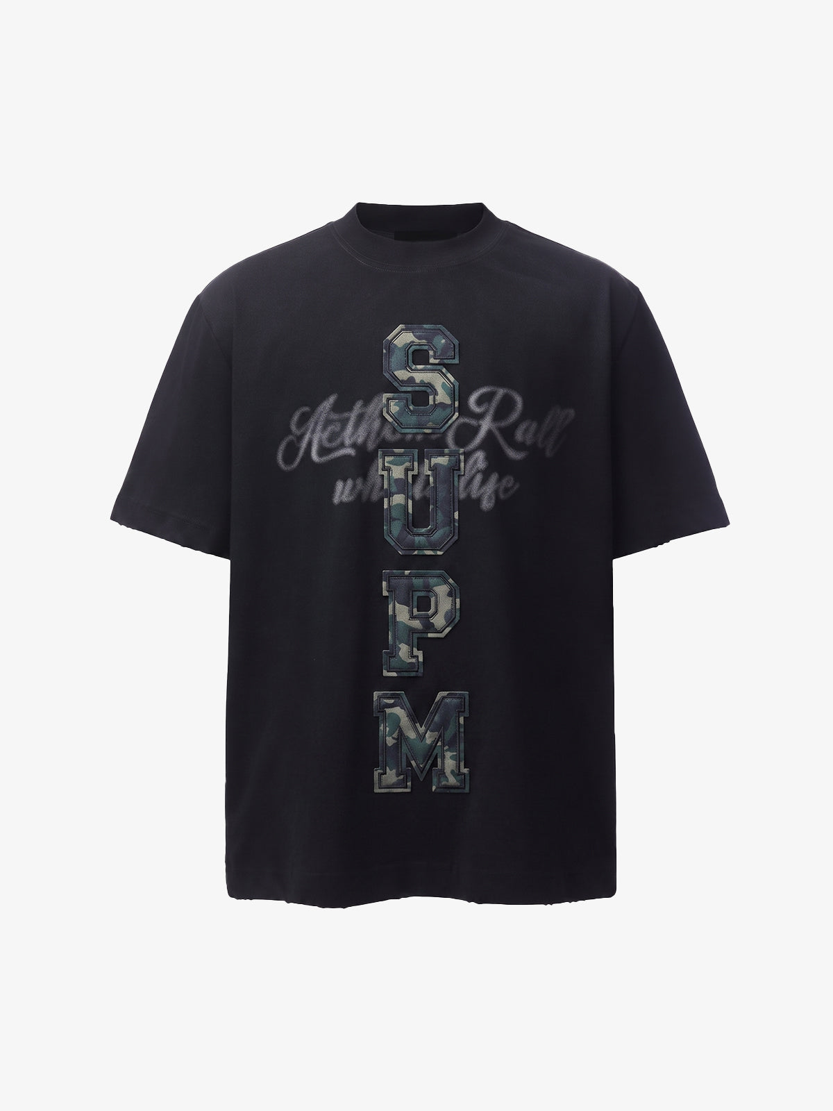 Camo Letter Patchwork Casual T-Shirt 