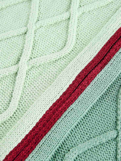 Retro Contrast Color High Neck Knitted Cardigan Sweater 