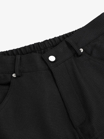 Multi-Pocket Textured Fabric Flared Pants 