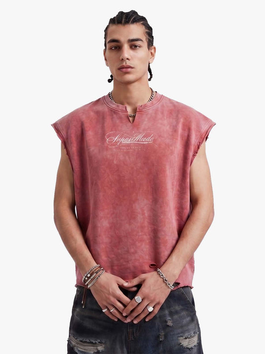 Ärmelloses Vintage-T-Shirt mit verwaschenem, abgenutztem Engel-Motiv