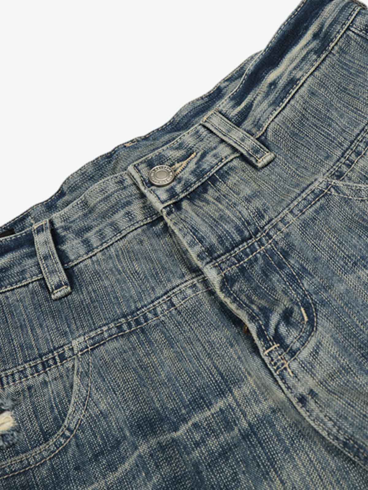 High Waist Distressed Barrel Denim Jeans 