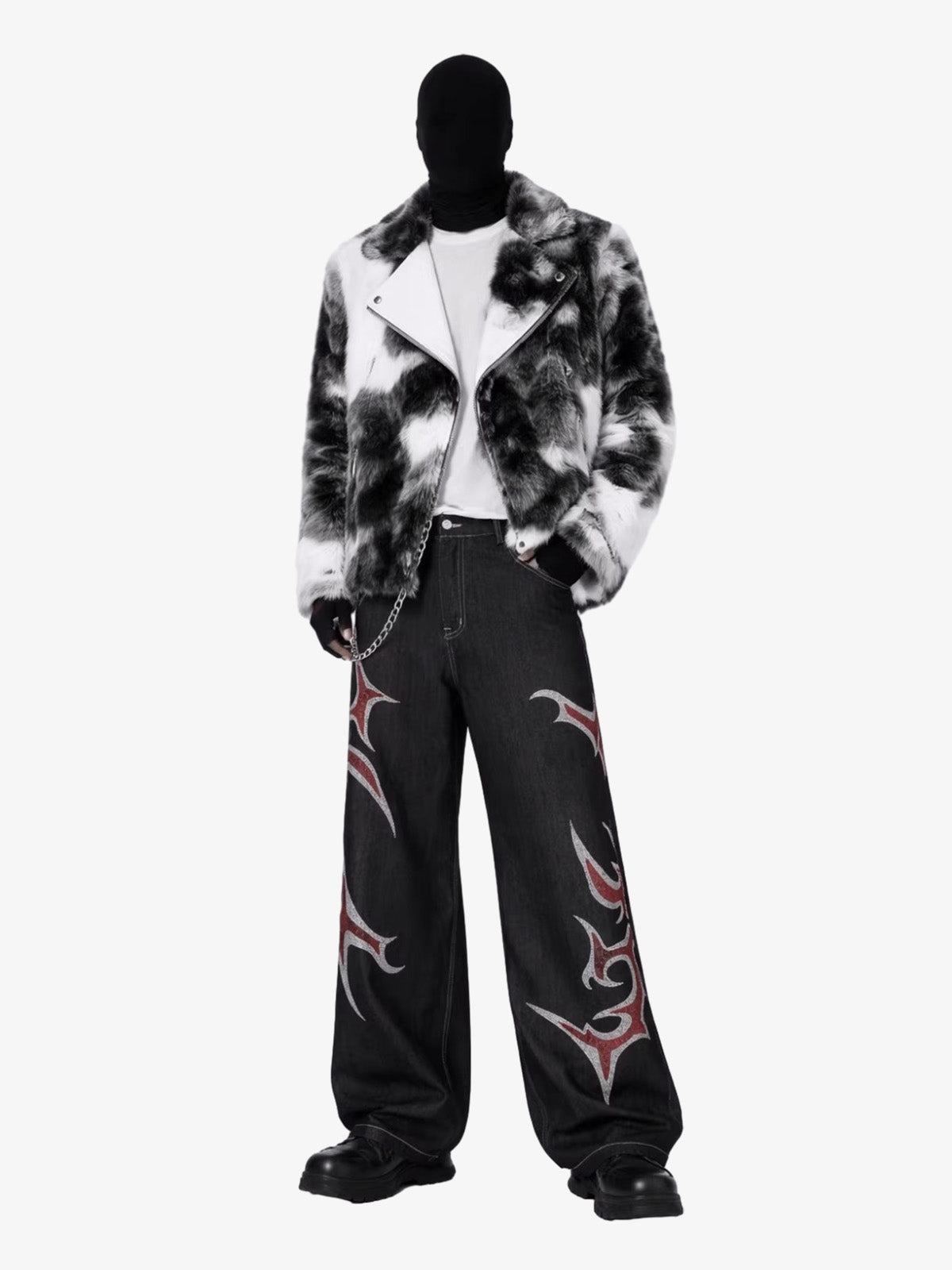 Tribal Rhinestone Graphic Wide Leg Jeans 