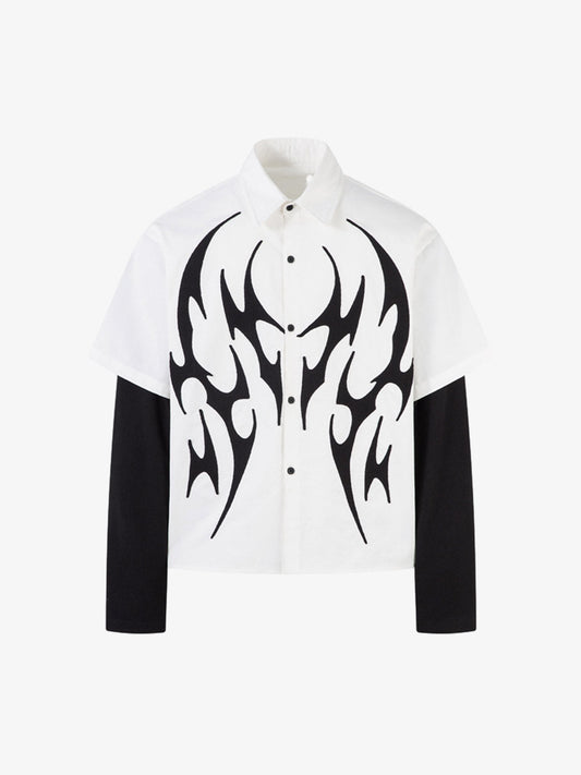 Tribal Flame Layered Cotton Linen Shirt 
