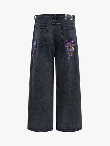 Retro Distressed Colorful Graffiti Art Print Jeans 