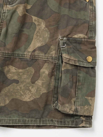 Distressed Camouflage Workwear Wide-leg Shorts