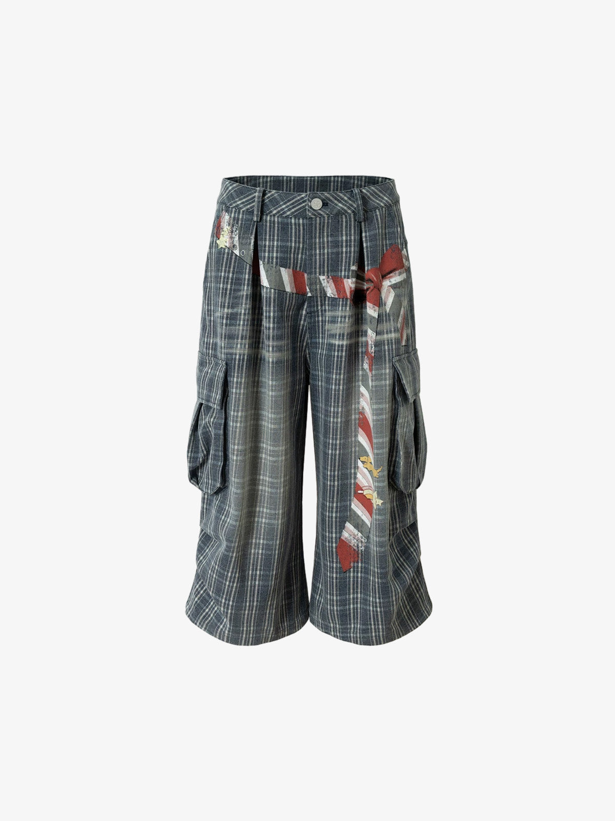 Karierte Cargo-Shorts mit weitem Bein