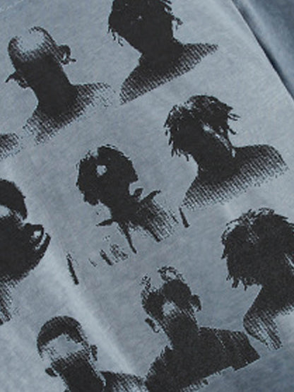 Vintage Washed Shadow Portrait Print T-Shirt 