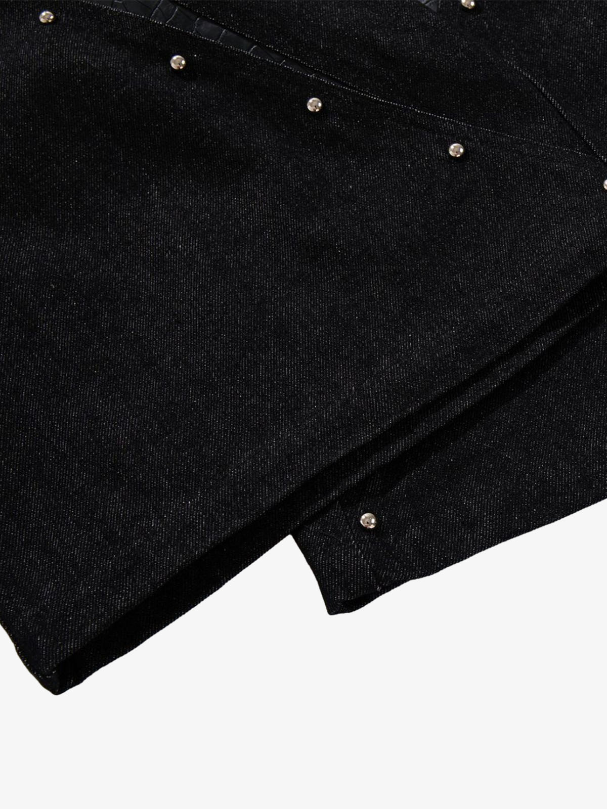Black Denim Jacket with Croc-Embossed Trim – Metal Snap Button Streetwear Jacket