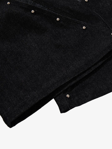Black Denim Jacket with Croc-Embossed Trim – Metal Snap Button Streetwear Jacket