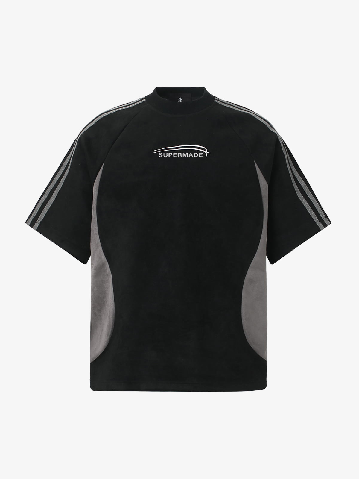 Cotton Blend Oversized Sport T-Shirt with Contrast Panels and Logo Print 