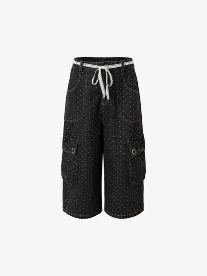 Polka Dot Denim Cargo Shorts
