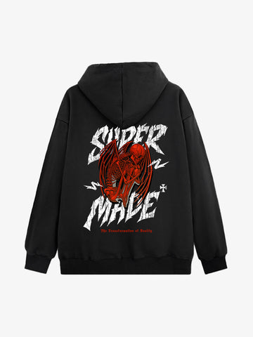 Distressed Graphic Bold Angel Wings Design Hoodie 