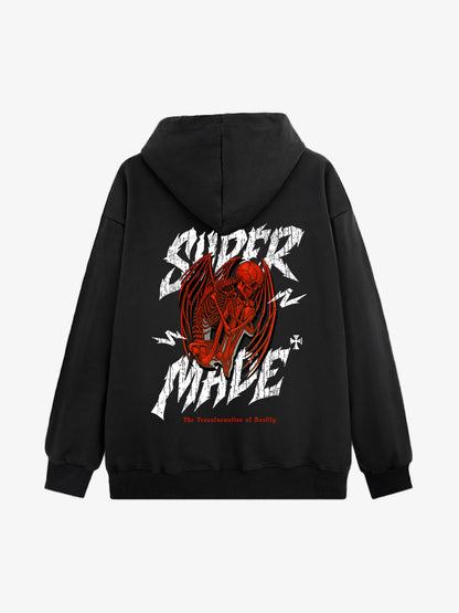 Distressed Graphic Bold Angel Wings Design Hoodie 