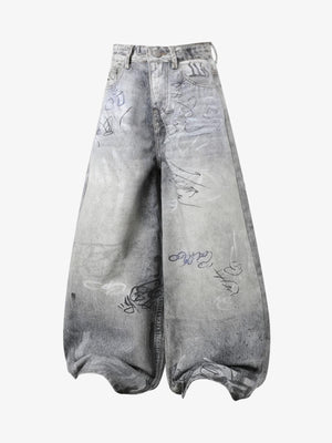 Hand Drawn Scribble Print Baggy Jeans 