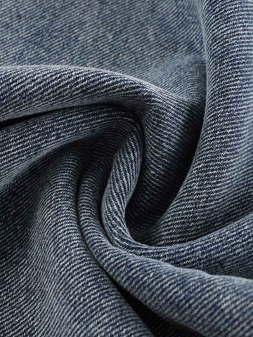 Wrinkle Effect Print Wide Leg Denim Jeans 