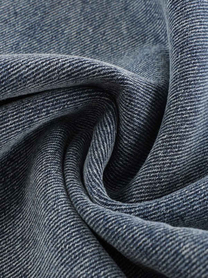 Wrinkle Effect Print Wide Leg Denim Jeans 