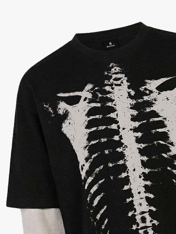 Waffle Knit Skeleton Graphic Layered T-Shirt 