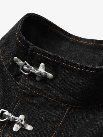 Stand Collar Clasp Detail Denim Jacket 