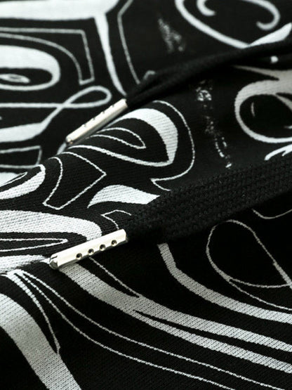 Black & White Graphic Lounge Shorts – Elastic Waist Drawstring Streetwear Shorts