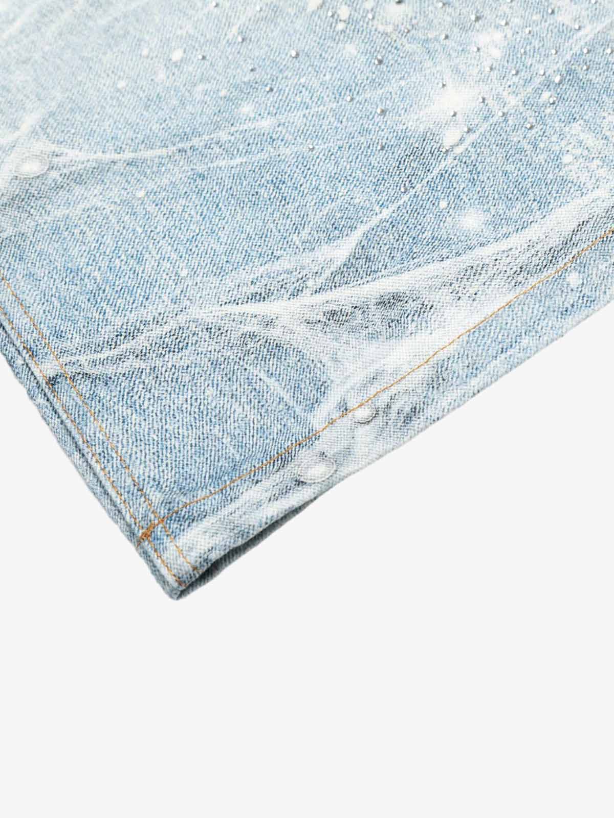Vintage Washed Rhinestone Wide Leg Denim Jeans 