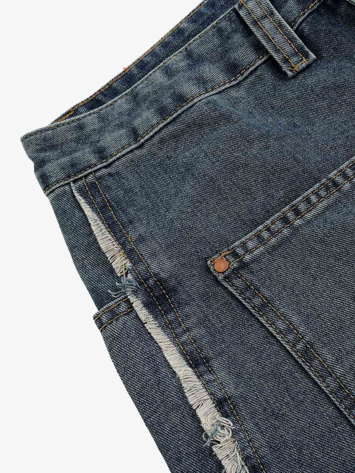 Ausgefranste, mehrlagige Jeans-Shorts mit Einsätzen