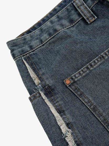 Ausgefranste, mehrlagige Jeans-Shorts mit Einsätzen