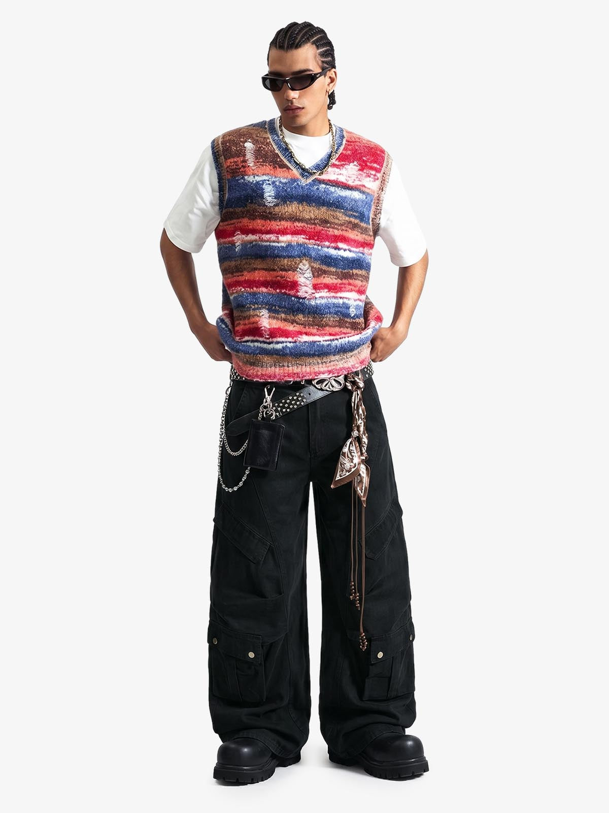 Draped Fabric Accessories Deconstructed Wide Leg Cargo Pants 