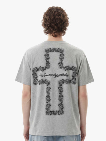Rose Cross Slogan Graphic T-Shirt 